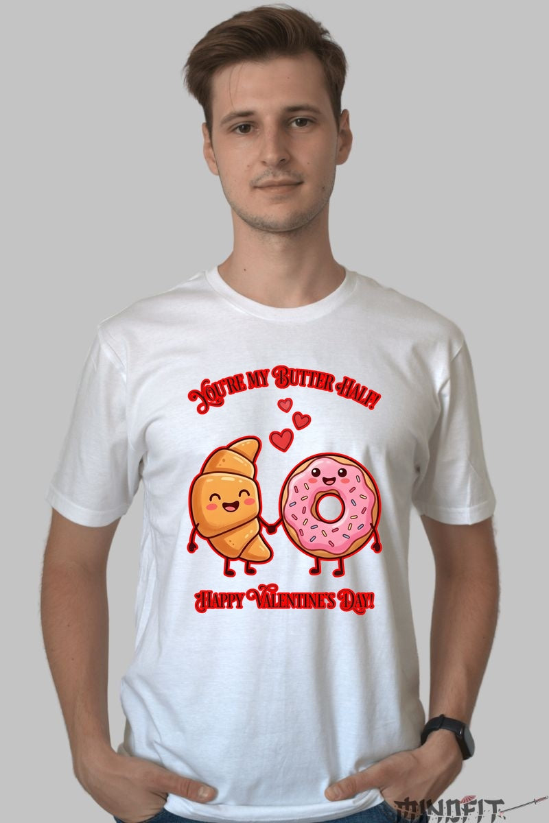 Tricou Valentine's Day Cuplu - You-re My Butter Half barbat alb