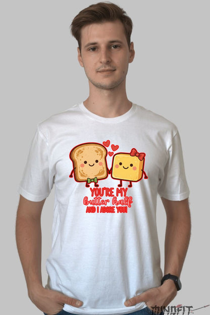 Tricou Valentine's Day Cuplu - You-re My Butter Half barbat alb