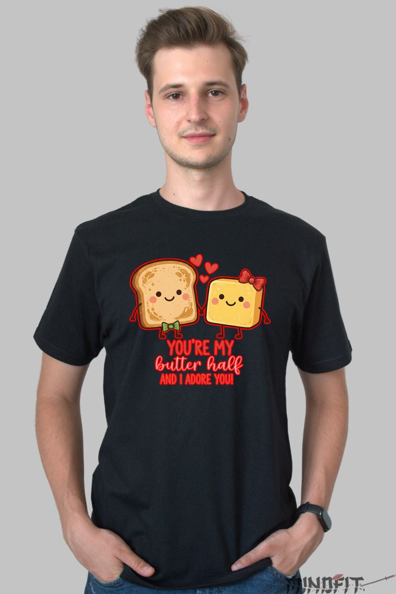 Tricou Valentine's Day Cuplu - You-re My Butter Half barbat negru