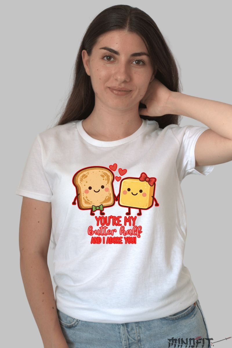 Tricou Valentine's Day Cuplu - You-re My Butter Half dama alb