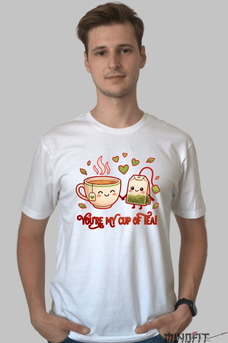 Tricou Valentine's Day Cuplu - You-re My Cup of Tea barbat alb