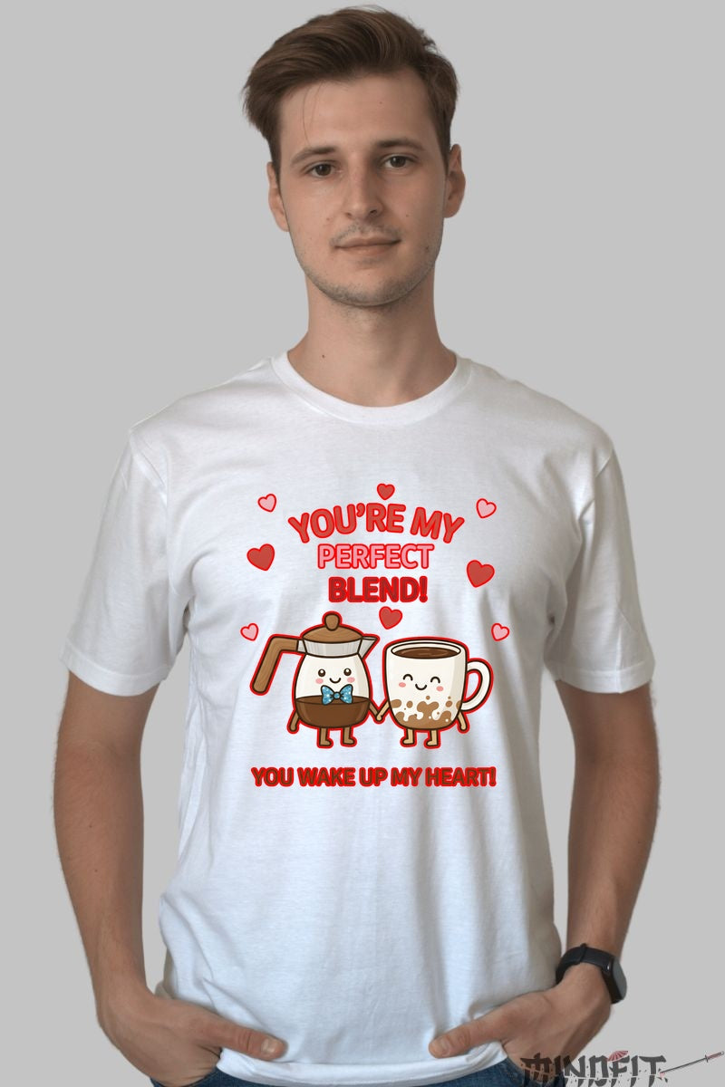 Tricou Valentine's Day Cuplu - You-re My Perfect Blend barbat alb
