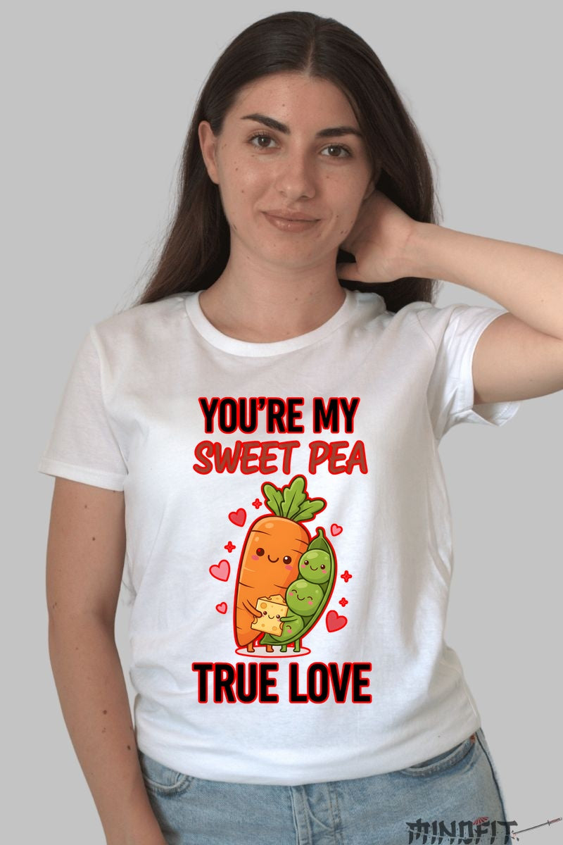 Tricou Valentine's Day Cuplu - You're My Sweet Pea True Love dama alb
