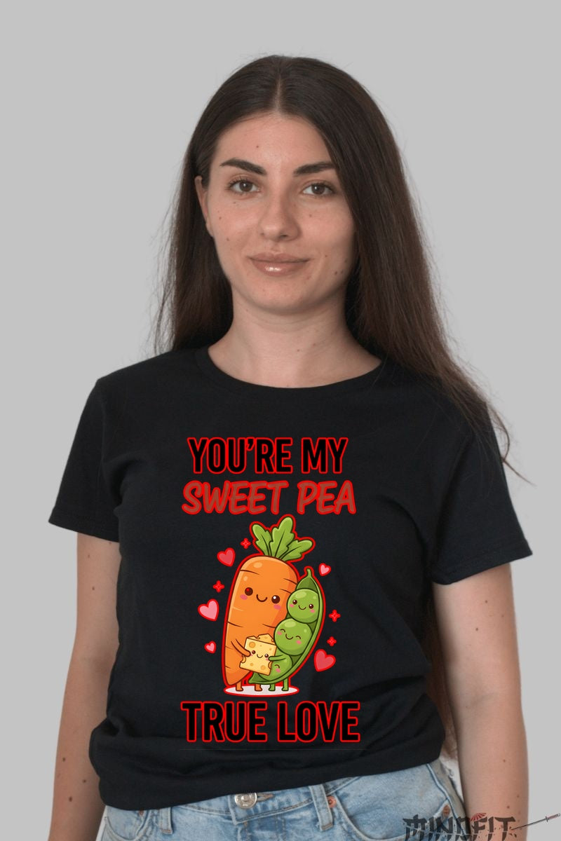 Tricou Valentine's Day Cuplu - You're My Sweet Pea True Love dama negru
