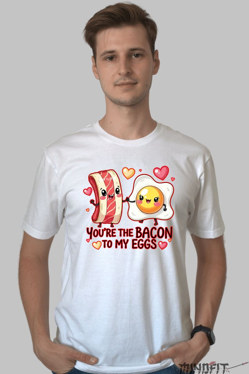 Tricou Valentine's Day Cuplu - You-re The Bacon To My Eggs barbat alb