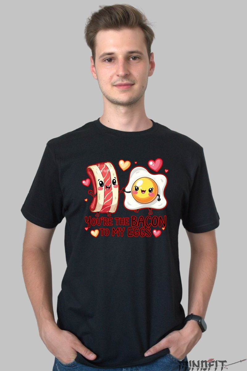 Tricou Valentine's Day Cuplu - You-re The Bacon To My Eggs barbat negru