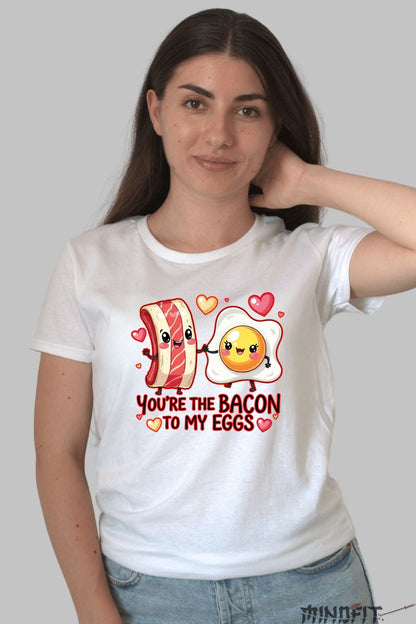 Tricou Valentine's Day Cuplu - You-re The Bacon To My Eggs dama alb