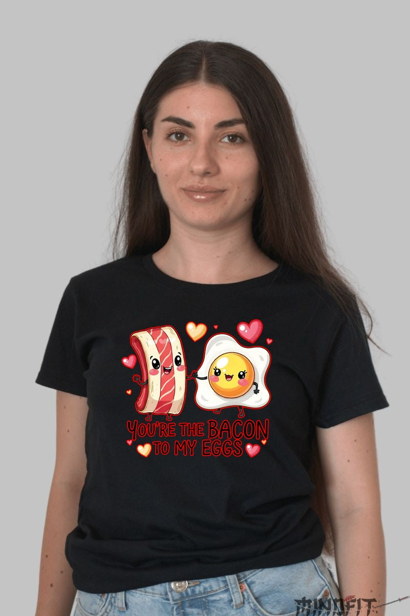 Tricou Valentine's Day Cuplu - You-re The Bacon To My Eggs dama negru