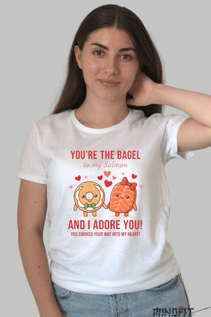 Tricou Valentine's Day Cuplu - You-re The Bagel To My Salmon dama alb