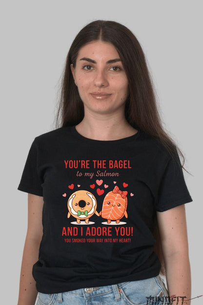 Tricou Valentine's Day Cuplu - You-re The Bagel To My Salmon dama negru