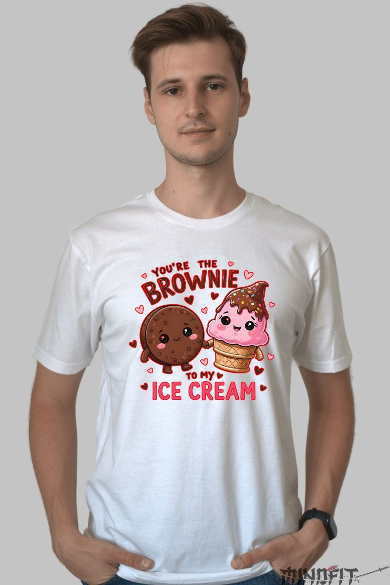 Tricou Valentine's Day Cuplu - You-re the Brownie to My Ice Cream barbat alb