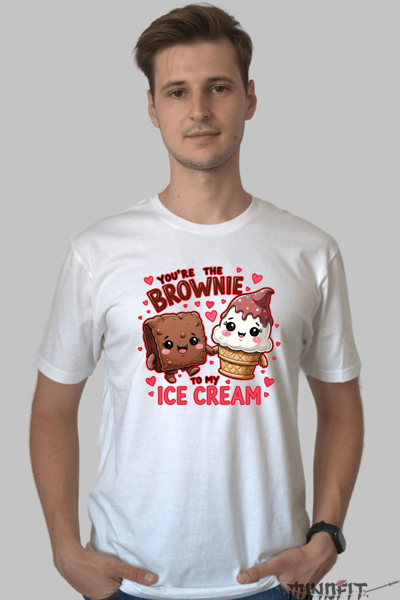 Tricou Valentine's Day Cuplu - You-re The Brownie To My Ice Cream barbat alb