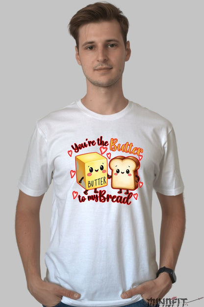 Tricou Valentine's Day Cuplu - You-re The Butter To My Bread barbat alb