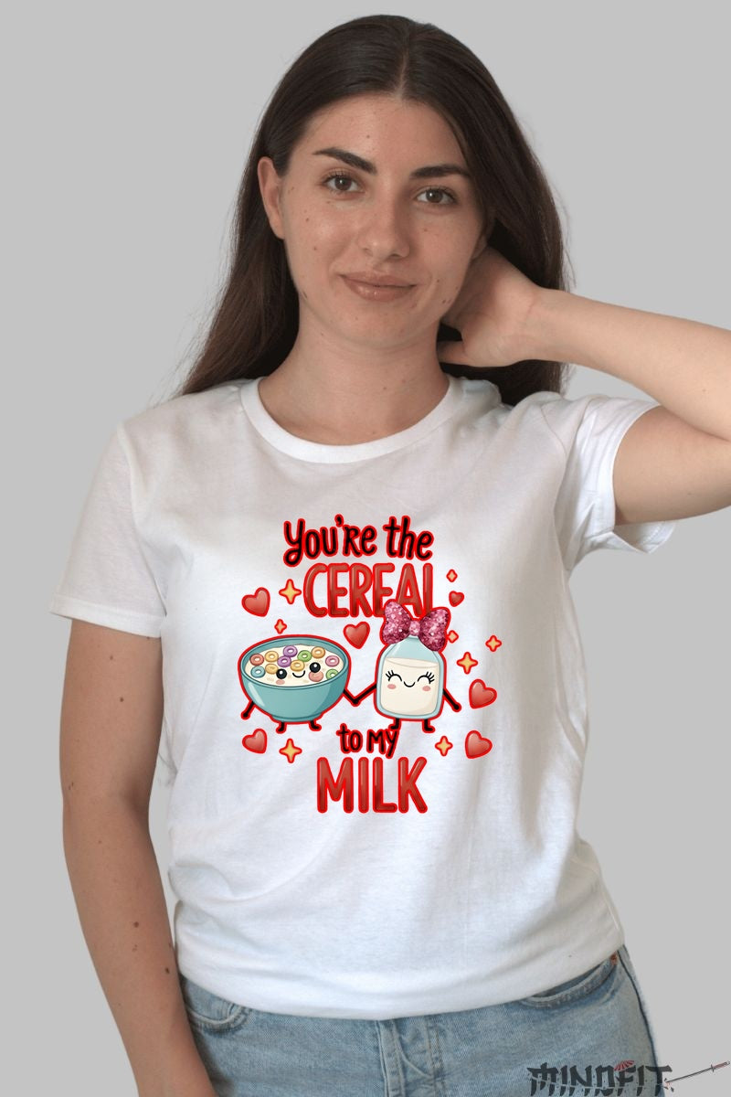 Tricou Valentine's Day Cuplu - You-re The Cereal To My Milk dama alb