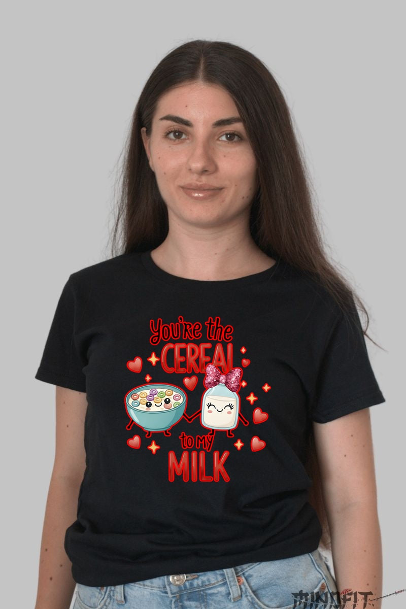Tricou Valentine's Day Cuplu - You-re The Cereal To My Milk dama negru