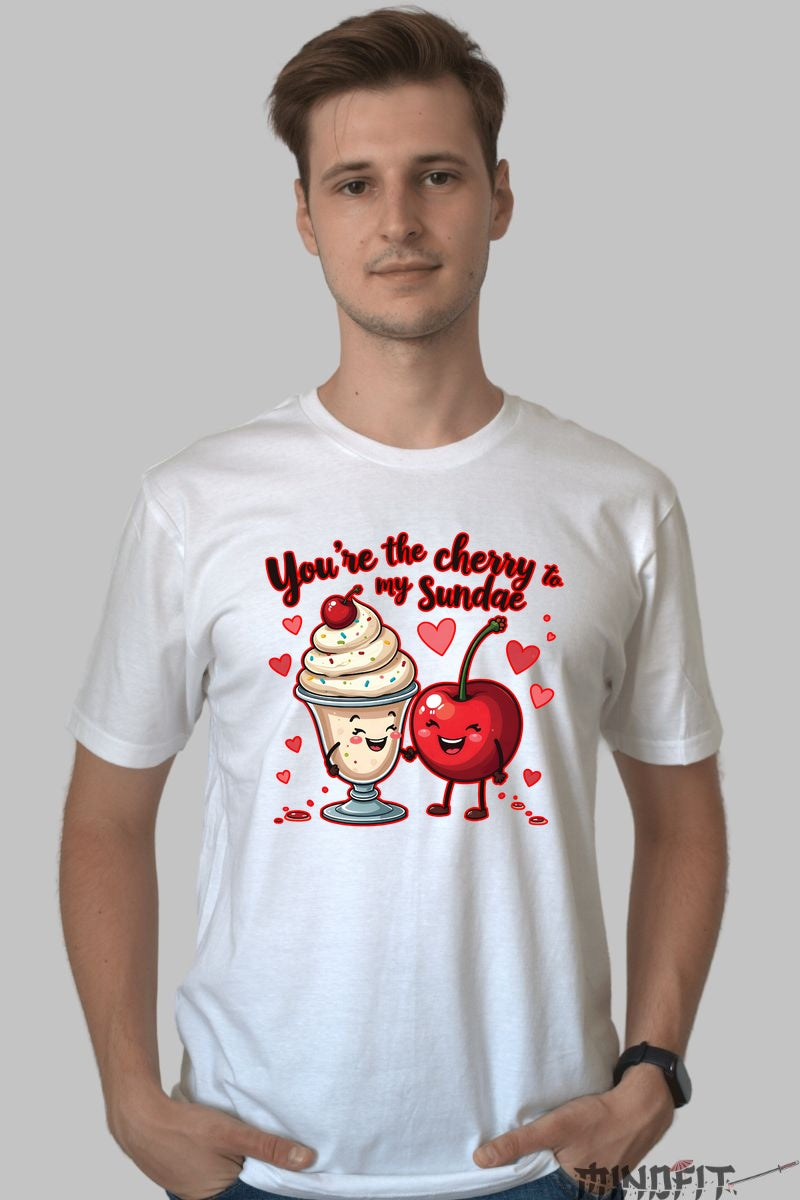 Tricou Valentine's Day Cuplu - You-re The Cherry To My Sundae barbat alb