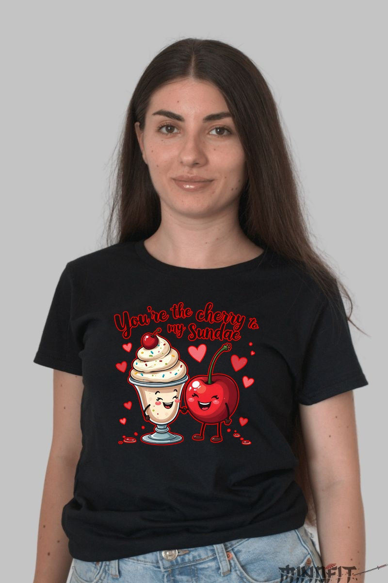 Tricou Valentine's Day Cuplu - You-re The Cherry To My Sundae dama negru