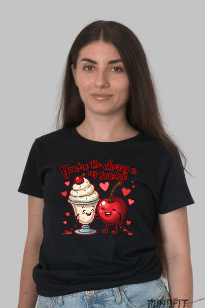 Tricou Valentine's Day Cuplu - You-re The Cherry To My Sundae dama negru