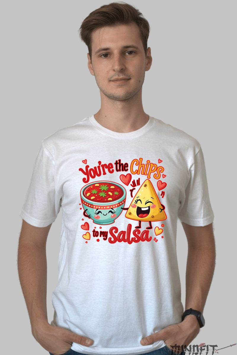 Tricou Valentine's Day Cuplu - You're the Chips to My Salsa barbat alb