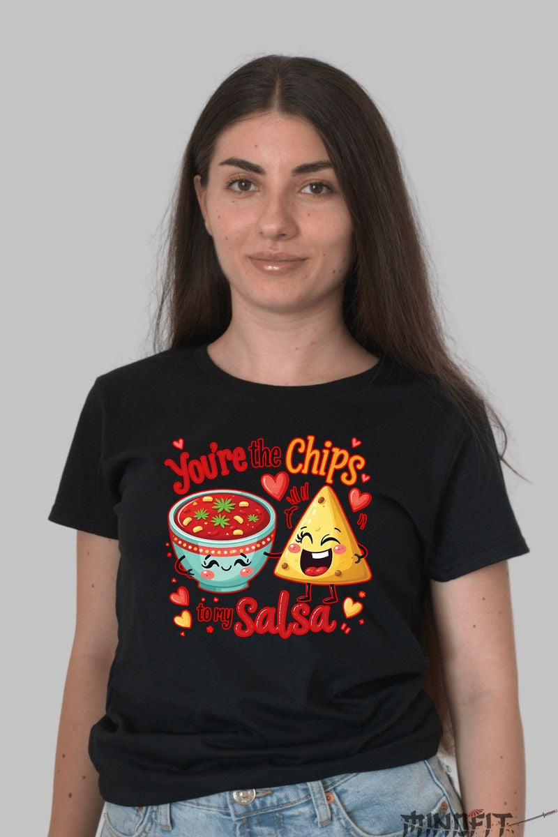 Tricou Valentine's Day Cuplu - You're the Chips to My Salsa dama negru