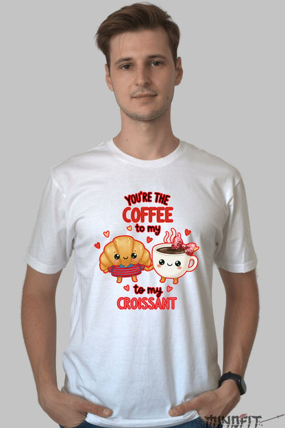Tricou Valentine's Day Cuplu - You-re The Coffee To My Croissant barbat alb