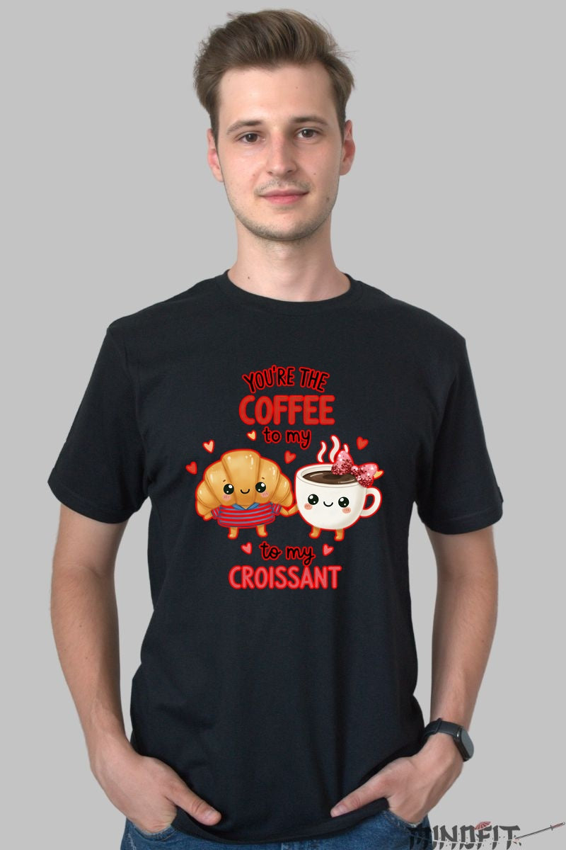 Tricou Valentine's Day Cuplu - You-re The Coffee To My Croissant barbat negru