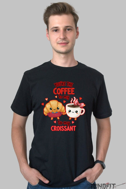 Tricou Valentine's Day Cuplu - You-re The Coffee To My Croissant barbat negru