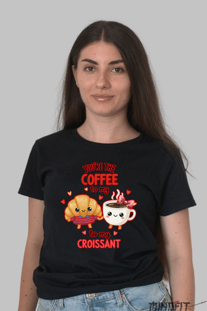Tricou Valentine's Day Cuplu - You-re The Coffee To My Croissant dama negru