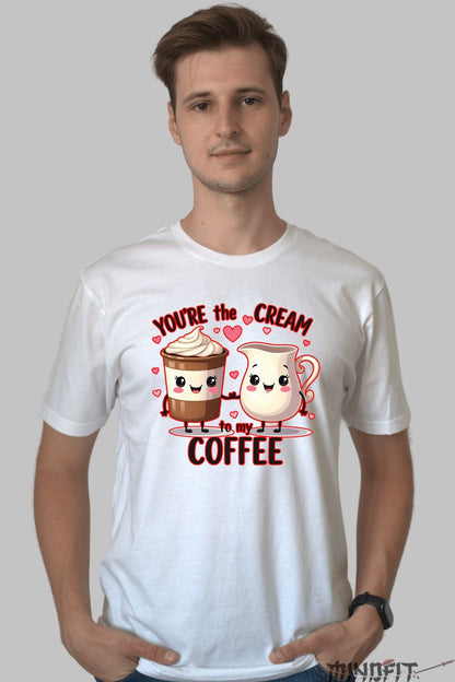 Tricou Valentine's Day Cuplu - You-re The Cream To My Coffee barbat alb