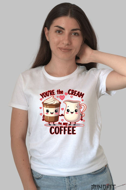 Tricou Valentine's Day Cuplu - You-re The Cream To My Coffee dama alb
