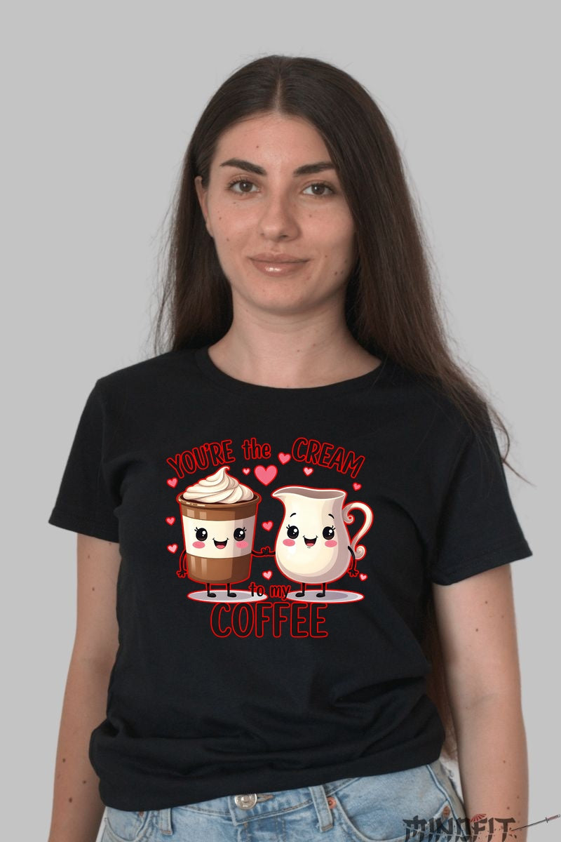 Tricou Valentine's Day Cuplu - You-re The Cream To My Coffee dama negru