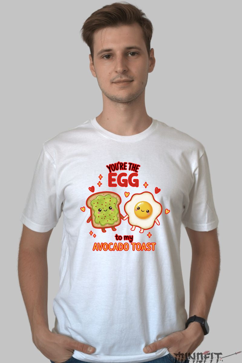 Tricou Valentine's Day Cuplu - You-re The Egg To My Avocado Toast barbat alb