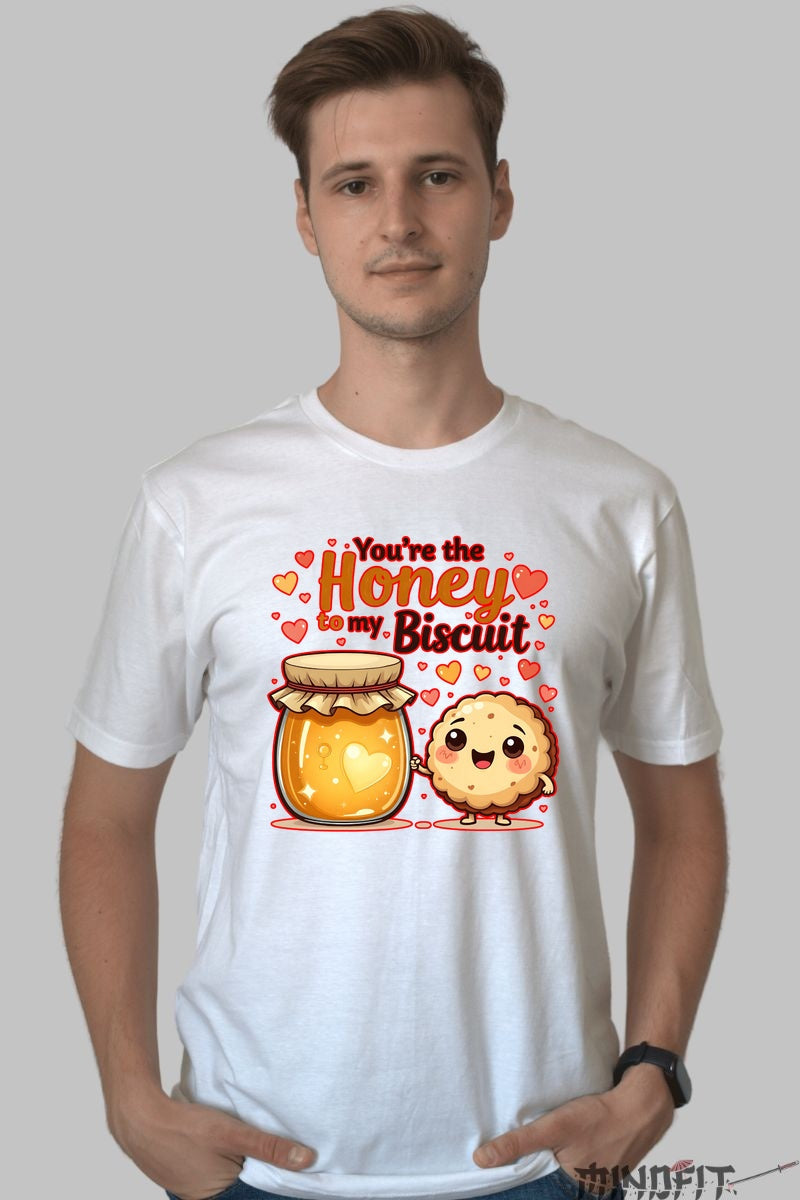 Tricou Valentine's Day Cuplu - You-re The Honey To My Biscuit barbat alb