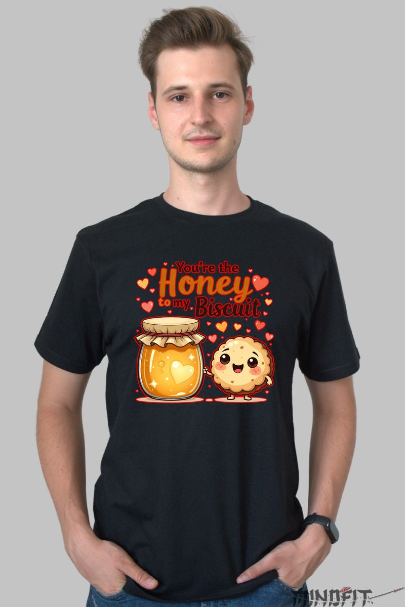 Tricou Valentine's Day Cuplu - You-re The Honey To My Biscuit barbat negru
