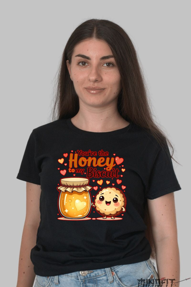 Tricou Valentine's Day Cuplu - You-re The Honey To My Biscuit dama negru