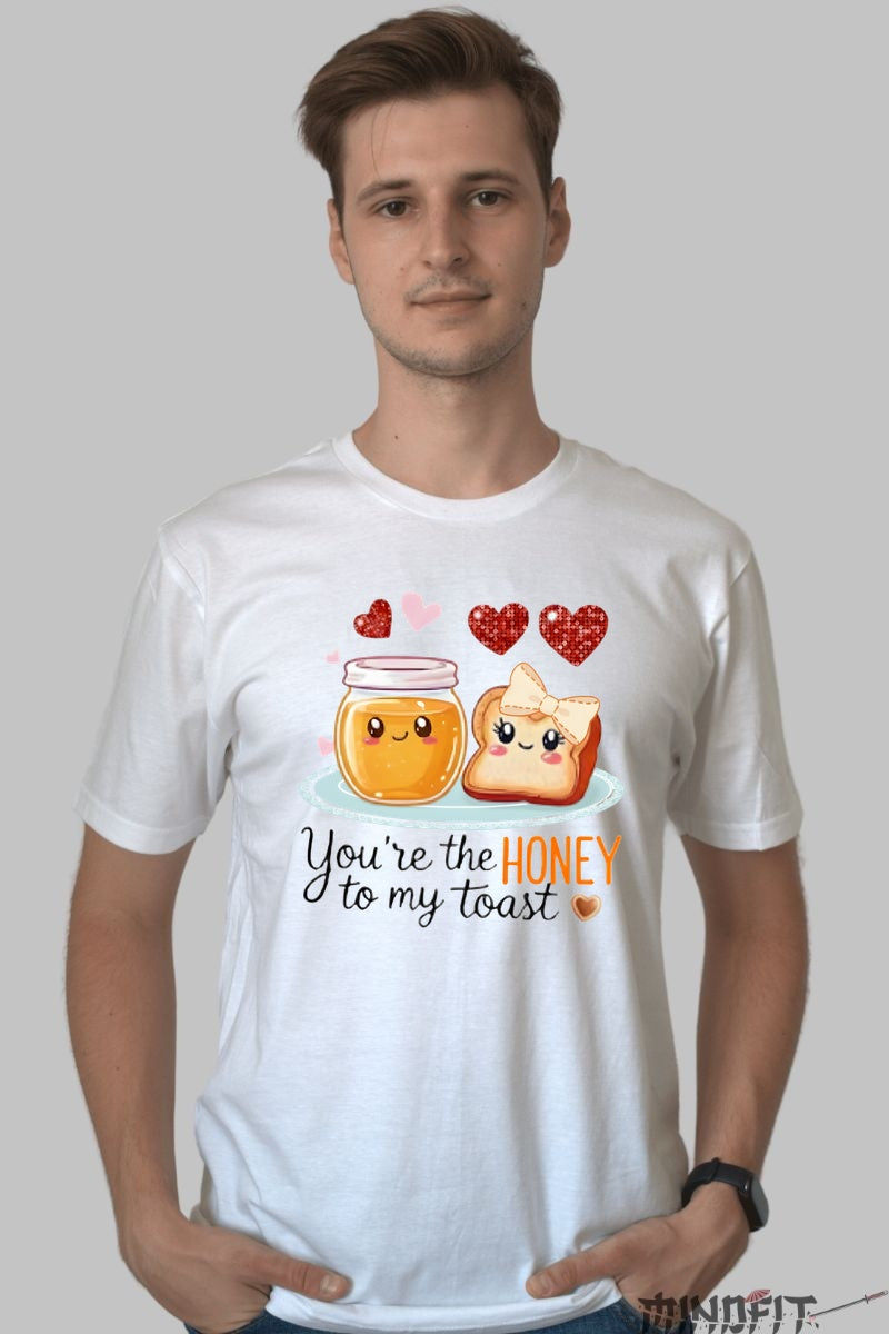 Tricou Valentine's Day Cuplu - You-re The Honey To My Toast barbat alb