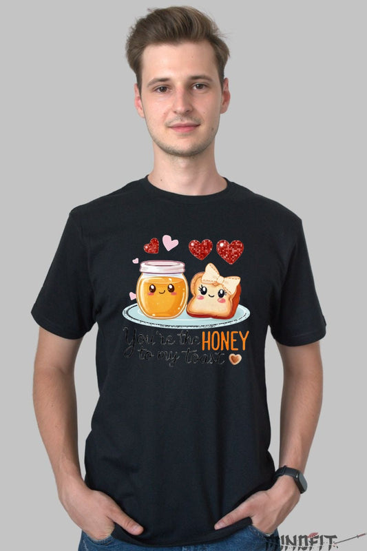 Tricou Valentine's Day Cuplu - You-re The Honey To My Toast barbat negru