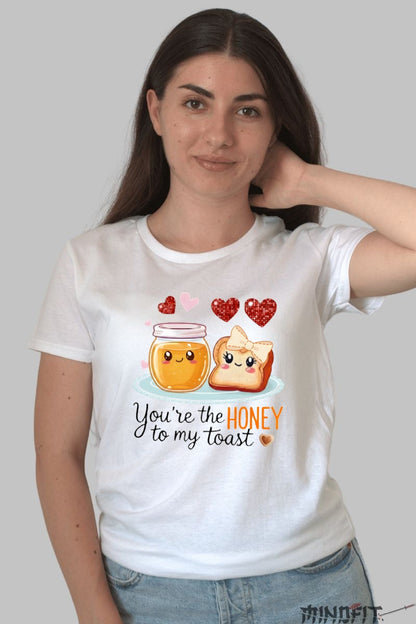 Tricou Valentine's Day Cuplu - You-re The Honey To My Toast dama alb