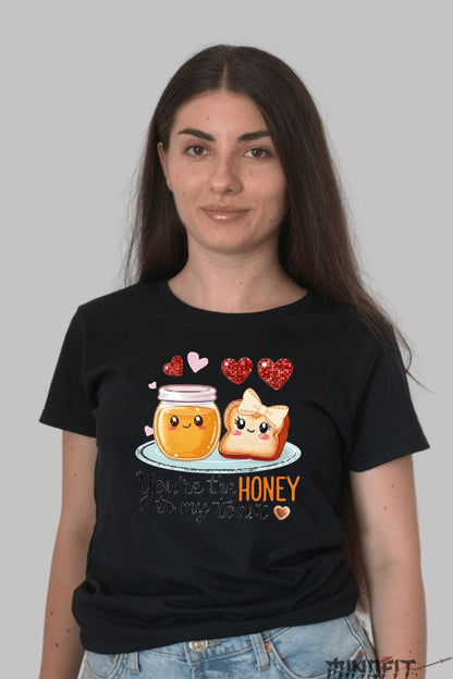 Tricou Valentine's Day Cuplu - You-re The Honey To My Toast dama negru