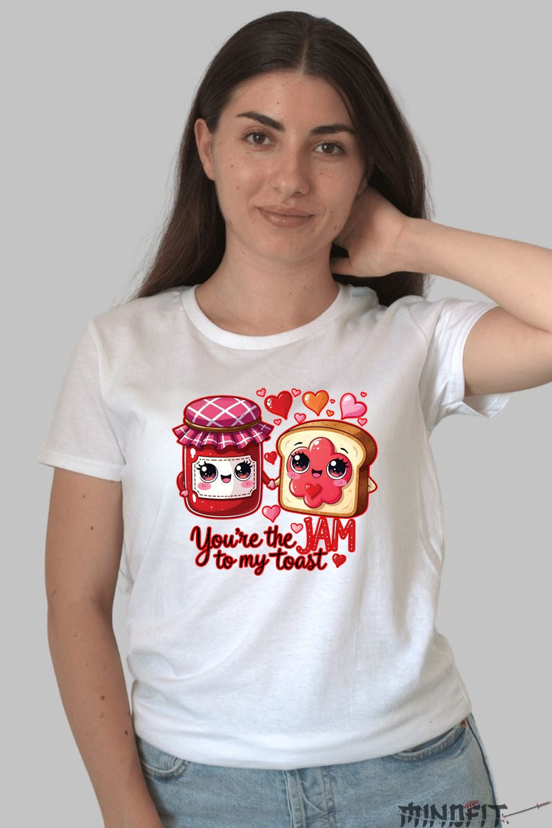 Tricou Valentine's Day Cuplu - You-re The Jam To My Toast dama alb