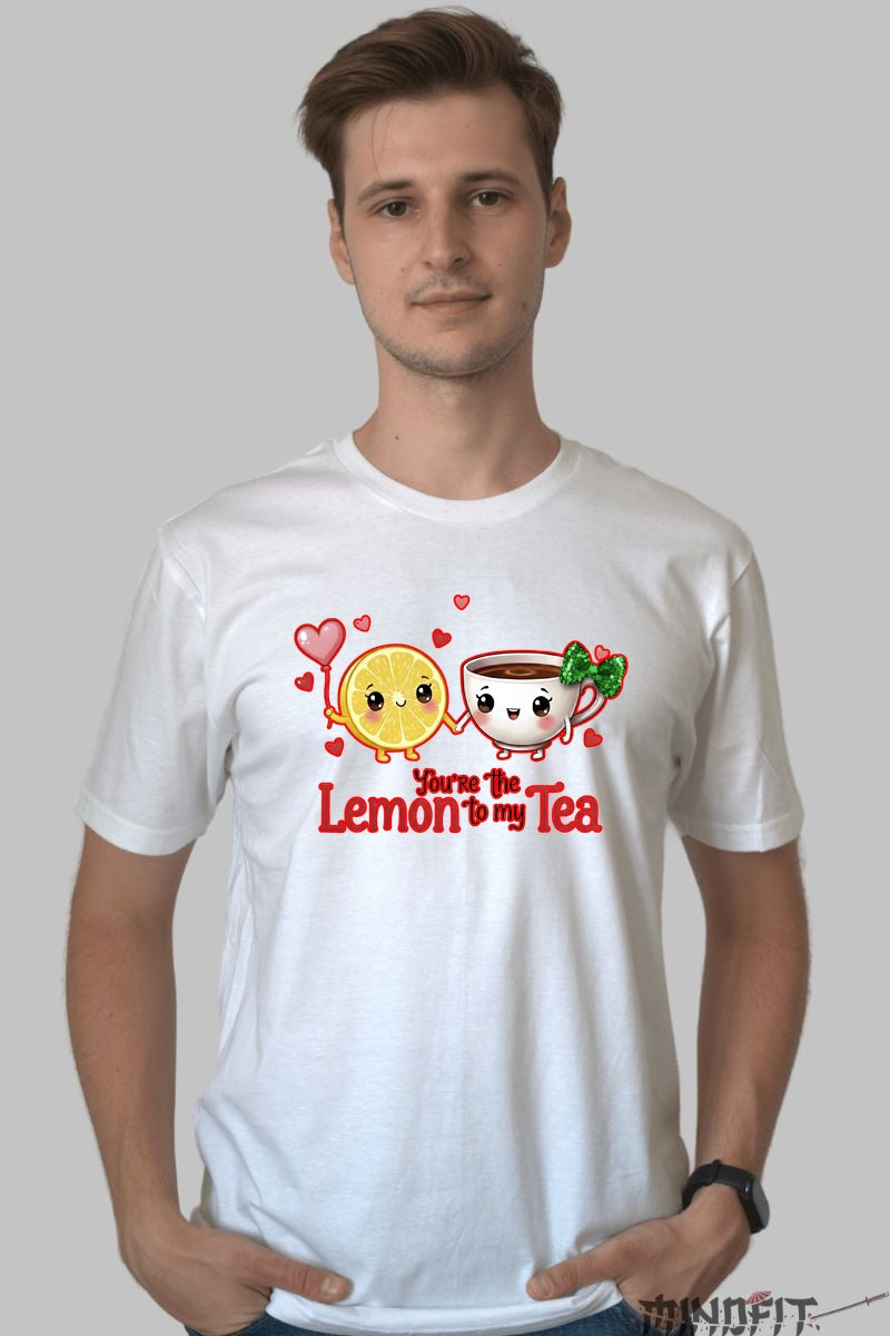 Tricou Valentine's Day Cuplu - You're the Lemon to My Tea barbat alb
