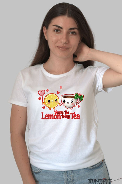 Tricou Valentine's Day Cuplu - You're the Lemon to My Tea dama alb