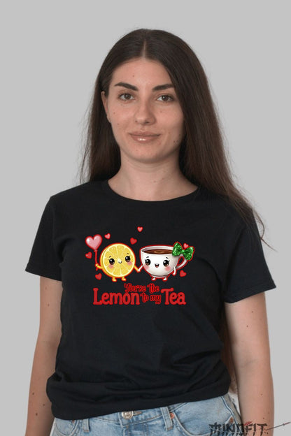 Tricou Valentine's Day Cuplu - You're the Lemon to My Tea dama negru