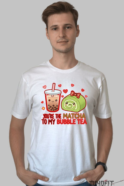 Tricou Valentine's Day Cuplu - You-re The Matcha To My Bubble Tea barbat alb