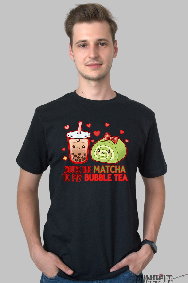 Tricou Valentine's Day Cuplu - You-re The Matcha To My Bubble Tea barbat negru