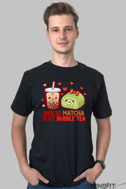 Tricou Valentine's Day Cuplu - You-re The Matcha To My Bubble Tea barbat negru