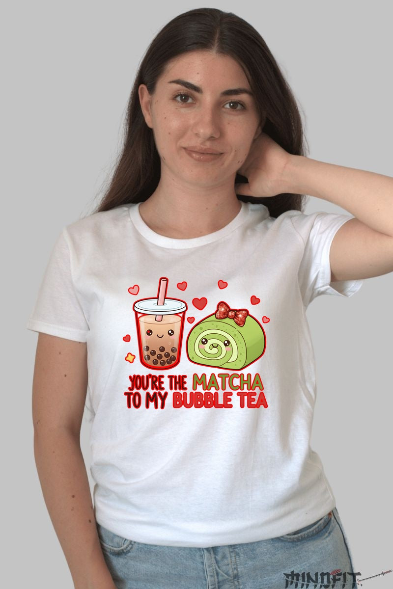Tricou Valentine's Day Cuplu - You-re The Matcha To My Bubble Tea dama alb