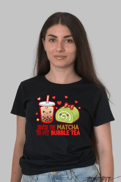 Tricou Valentine's Day Cuplu - You-re The Matcha To My Bubble Tea dama negru
