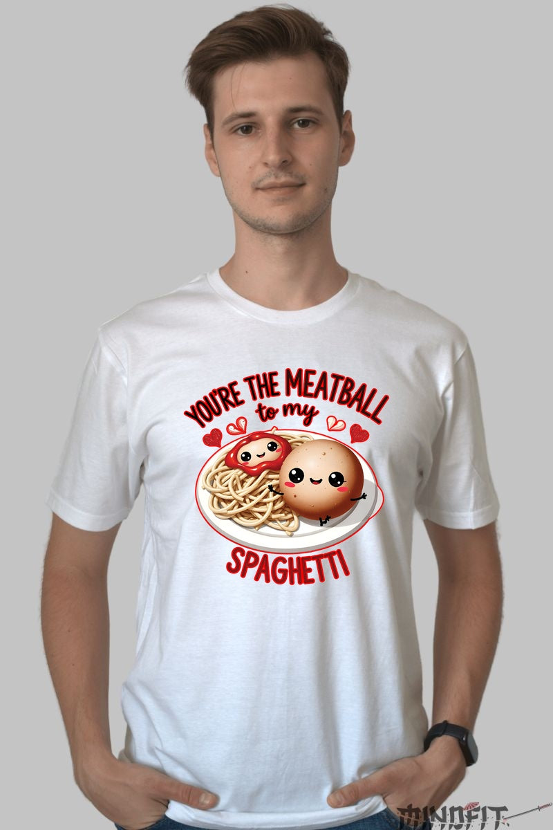 Tricou Valentine's Day Cuplu - You're The Meatball To My Spaghetti barbat alb