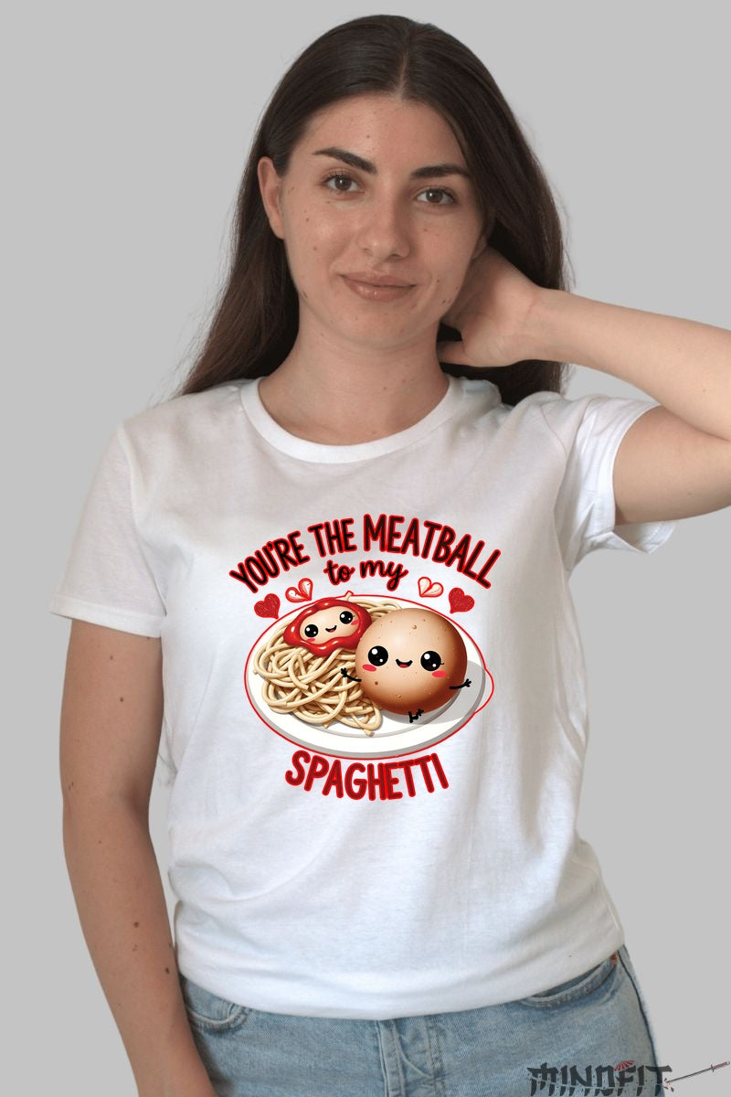 Tricou Valentine's Day Cuplu - You're The Meatball To My Spaghetti dama alb